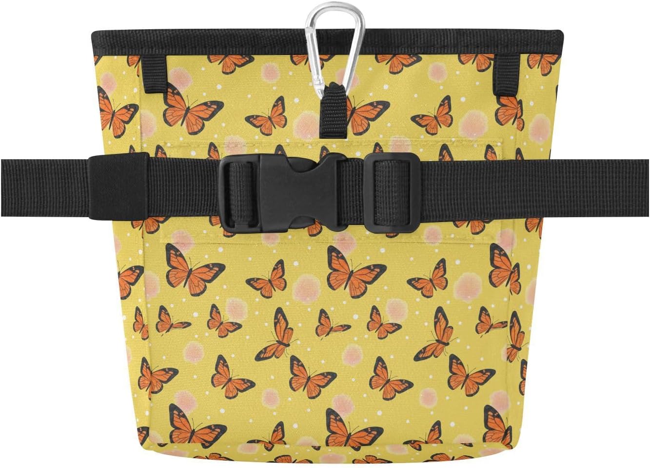 Butterflies Dots Yellow Dog Treat Pouch for Pet Training Puppy Treat Bag | with Magnetic Closure, Water-Resistant, 1.7L Capacity, Hands-Free, Adjustable Shoulder Straps, for Night Walks