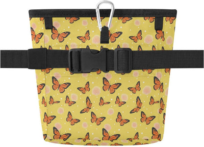 Butterflies Dots Yellow Dog Treat Pouch for Pet Training Puppy Treat Bag | with Magnetic Closure, Water-Resistant, 1.7L Capacity, Hands-Free, Adjustable Shoulder Straps, for Night Walks