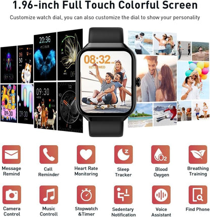 Smart Watch(Answer/Make Call), 1.96" HD Smartwatch for Men Women, 2026 Fitness Watch with 7/24 Heart Rate/Sleep Monitor/30+Day,113+ Sport Modes,IP68 Waterproof Fitness Activity Tracker for Android iOS