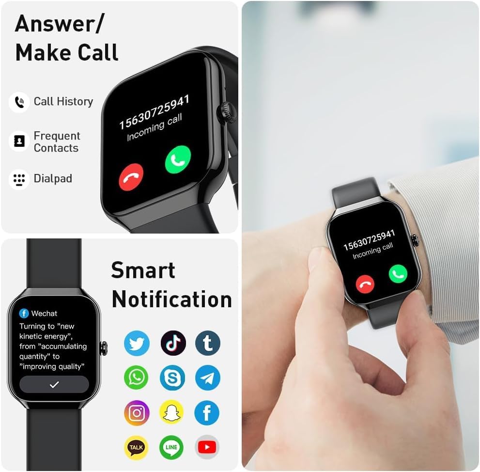 Smart Watch(Answer/Make Call), 1.96" HD Smartwatch for Men Women, 2026 Fitness Watch with 7/24 Heart Rate/Sleep Monitor/30+Day,113+ Sport Modes,IP68 Waterproof Fitness Activity Tracker for Android iOS