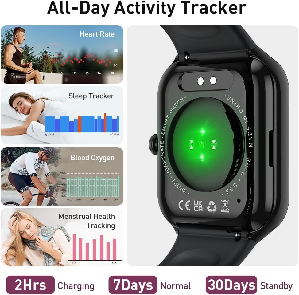 Smart Watch(Answer/Make Call), 1.96" HD Smartwatch for Men Women, 2026 Fitness Watch with 7/24 Heart Rate/Sleep Monitor/30+Day,113+ Sport Modes,IP68 Waterproof Fitness Activity Tracker for Android iOS