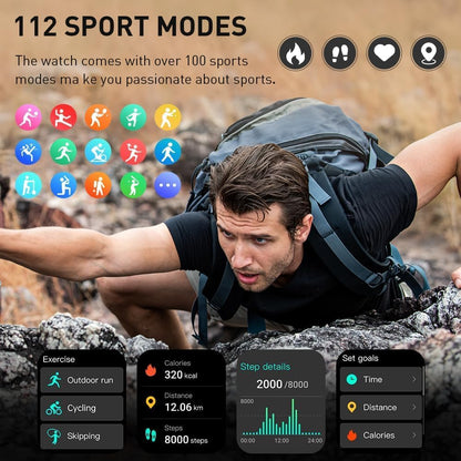 Smart Watch(Answer/Make Call), 1.96" HD Smartwatch for Men Women, 2026 Fitness Watch with 7/24 Heart Rate/Sleep Monitor/30+Day,113+ Sport Modes,IP68 Waterproof Fitness Activity Tracker for Android iOS