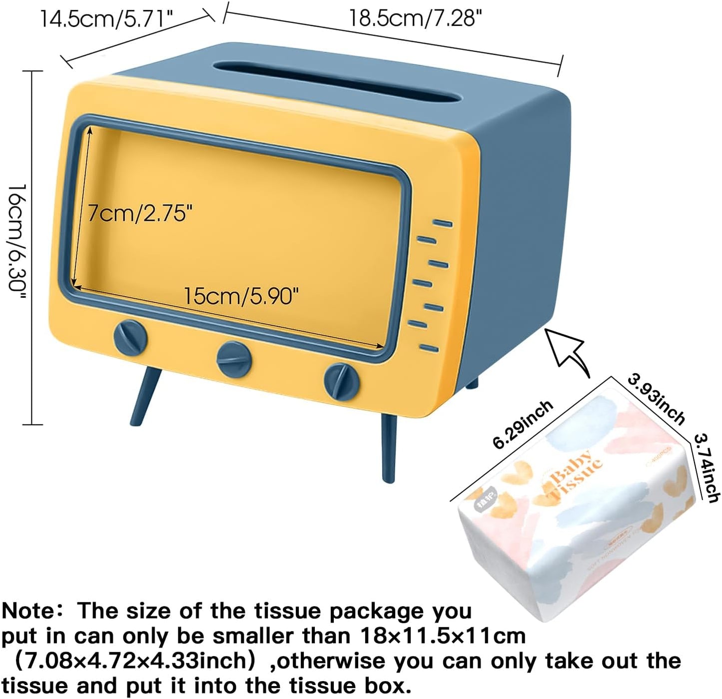 Tissue Box Holder Retro TV Tissue Box Cover Cute and Practical Cell Phone Holder Tampon Holder for Bathroom Kitchen Bedroom Dressers Desks and Tables Night Stands Creative Gift (TV Yellow)