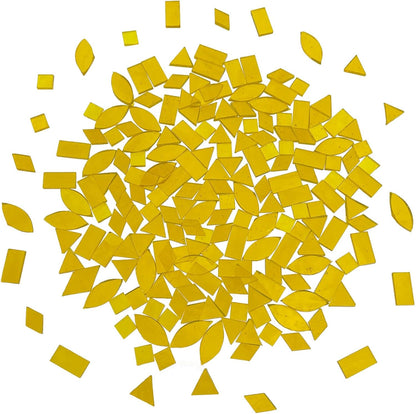 Transparent Yellow Stained Glass Mosaic Tiles - 240 Pieces in 5 Shapes (Rectangle, Triangle, Rhombus, Square, Leaf) for Crafts & Mosaic Projects