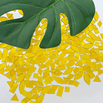 Transparent Yellow Stained Glass Mosaic Tiles - 240 Pieces in 5 Shapes (Rectangle, Triangle, Rhombus, Square, Leaf) for Crafts & Mosaic Projects