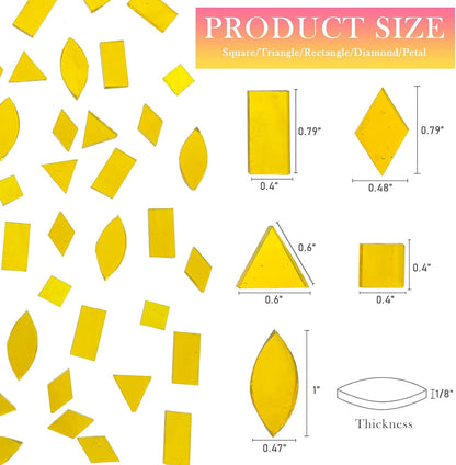 Transparent Yellow Stained Glass Mosaic Tiles - 240 Pieces in 5 Shapes (Rectangle, Triangle, Rhombus, Square, Leaf) for Crafts & Mosaic Projects