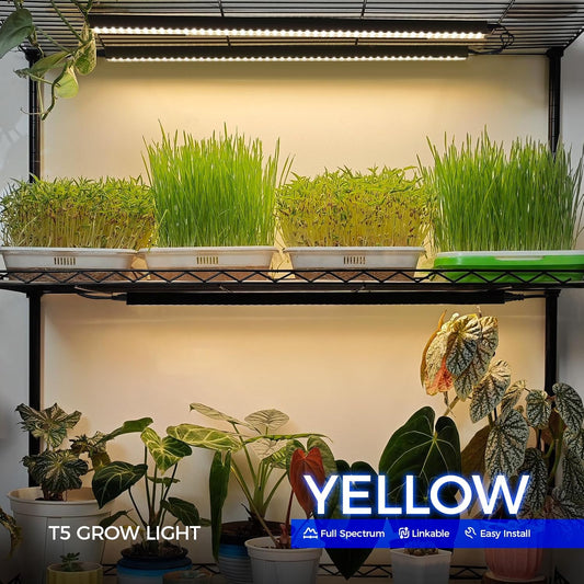 T5 Grow Lights, Plant Light for Indoor Growing, 2FT 80W (8 x 10W) Full Spectrum LED Grow Light, Black Cover Grow Light Strips with Switch, Magnetic Installation, Yellow, 8 Packs