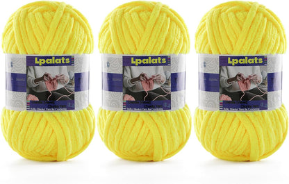 #6 Super Bulky Blanket Yellow Yarn - Chunky Chenille Yarn for Crocheting | 3 Pack Baby Blanket Yarn (Each 3.5oz/100g, 71yds/65m) - Polyester - Thick Plush Fluffy Yarn for Crochet Amigurumi Blankets