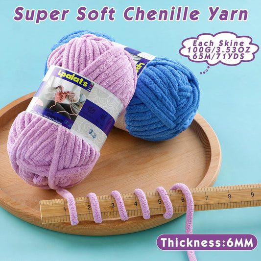 #6 Super Bulky Blanket Yellow Yarn - Chunky Chenille Yarn for Crocheting | 3 Pack Baby Blanket Yarn (Each 3.5oz/100g, 71yds/65m) - Polyester - Thick Plush Fluffy Yarn for Crochet Amigurumi Blankets
