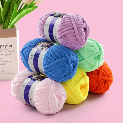 #6 Super Bulky Blanket Yellow Yarn - Chunky Chenille Yarn for Crocheting | 3 Pack Baby Blanket Yarn (Each 3.5oz/100g, 71yds/65m) - Polyester - Thick Plush Fluffy Yarn for Crochet Amigurumi Blankets