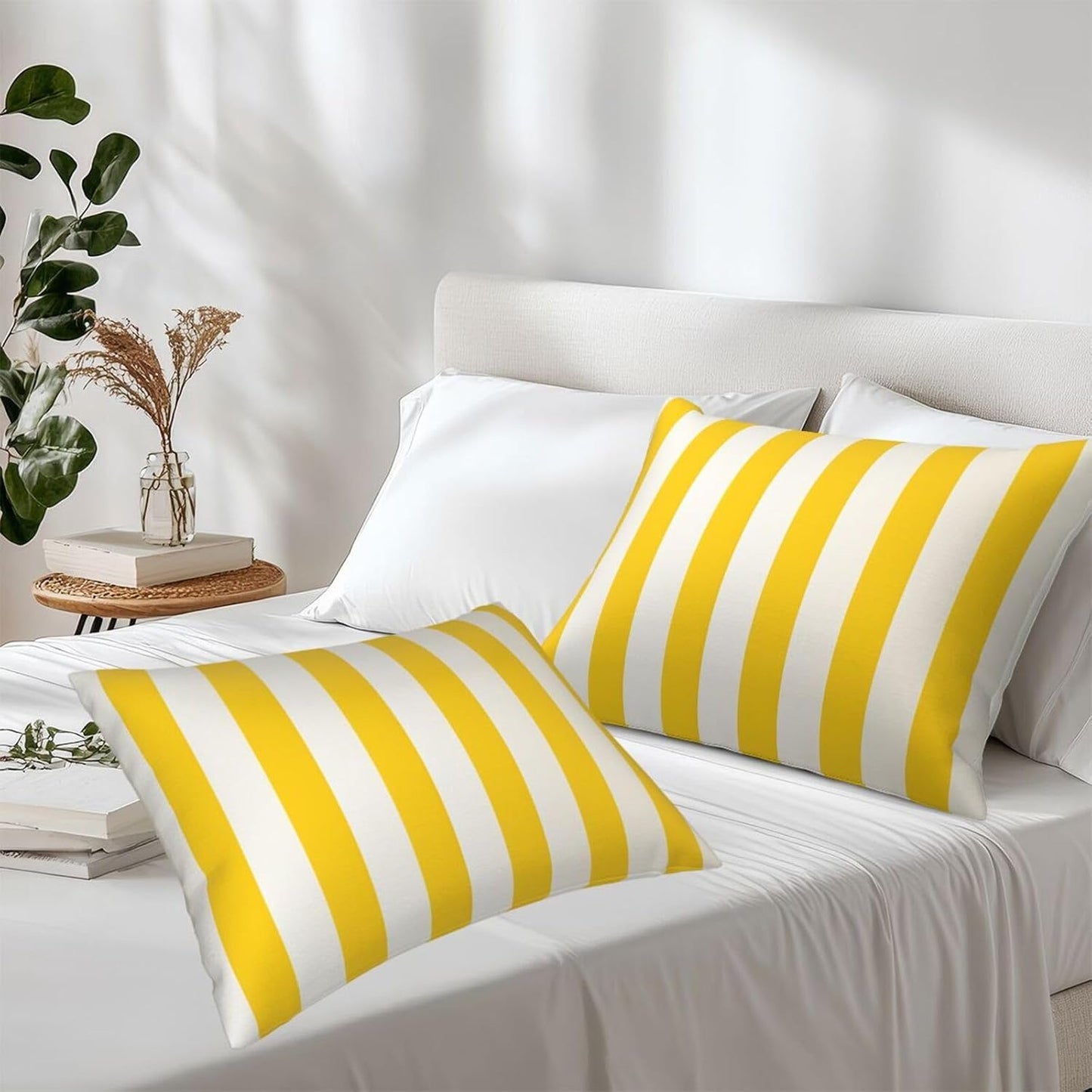 Lemon Yellow Stripes Pillow Cases Set of 2, Standard Pillowcase for Hair and Skin, Super Soft Bed Pillow Protector Covers with Hidden Zipper, 20x26 Inches Pillow Covers for Sleeping Gift