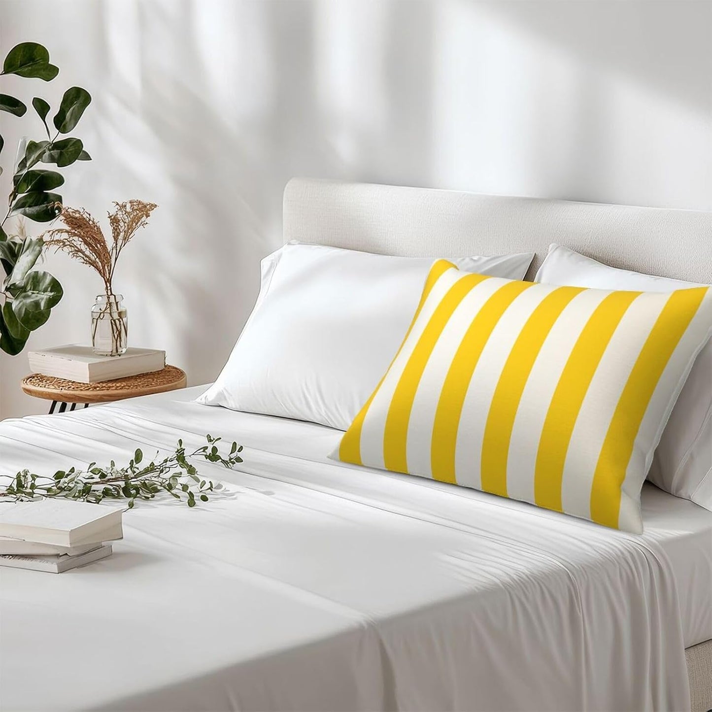 Lemon Yellow Stripes Pillow Cases Set of 2, Standard Pillowcase for Hair and Skin, Super Soft Bed Pillow Protector Covers with Hidden Zipper, 20x26 Inches Pillow Covers for Sleeping Gift