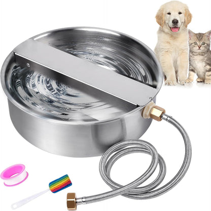 Automatic Dog Water Bowl Dispenser Large Breed| Auto Fill| High Capacity | Stainless Steel Dog Waterer with Float Valve Self Filling Auto Water Bowl for Outdoor Large Dogs Cats Chicken Livestock