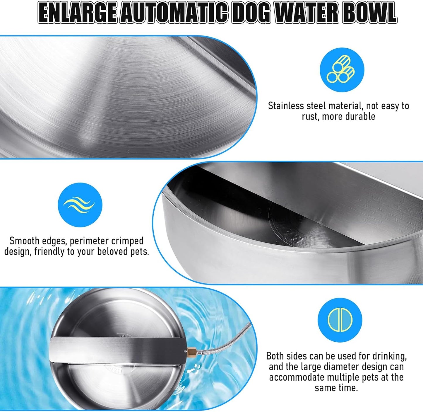 Automatic Dog Water Bowl Dispenser Large Breed| Auto Fill| High Capacity | Stainless Steel Dog Waterer with Float Valve Self Filling Auto Water Bowl for Outdoor Large Dogs Cats Chicken Livestock
