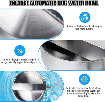 Automatic Dog Water Bowl Dispenser Large Breed| Auto Fill| High Capacity | Stainless Steel Dog Waterer with Float Valve Self Filling Auto Water Bowl for Outdoor Large Dogs Cats Chicken Livestock