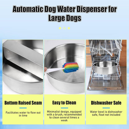 Automatic Dog Water Bowl Dispenser Large Breed| Auto Fill| High Capacity | Stainless Steel Dog Waterer with Float Valve Self Filling Auto Water Bowl for Outdoor Large Dogs Cats Chicken Livestock
