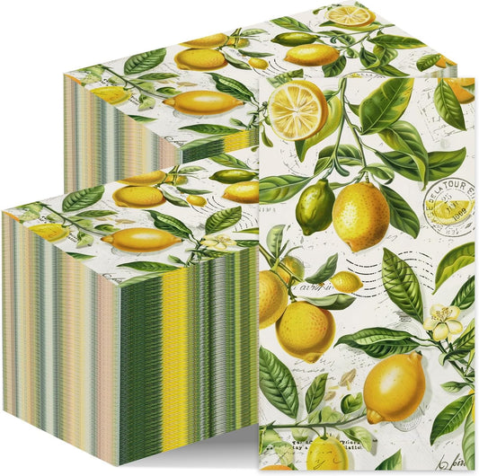 200 pcs 2 Ply Disposable Paper Decorative Napkins,Lemon Yellow Citrus Fruit Guest Hand Towels,Soft Absorbent Durable Napkin for Summer Spring Bathroom Wedding Holiday Cocktail Birthday Party