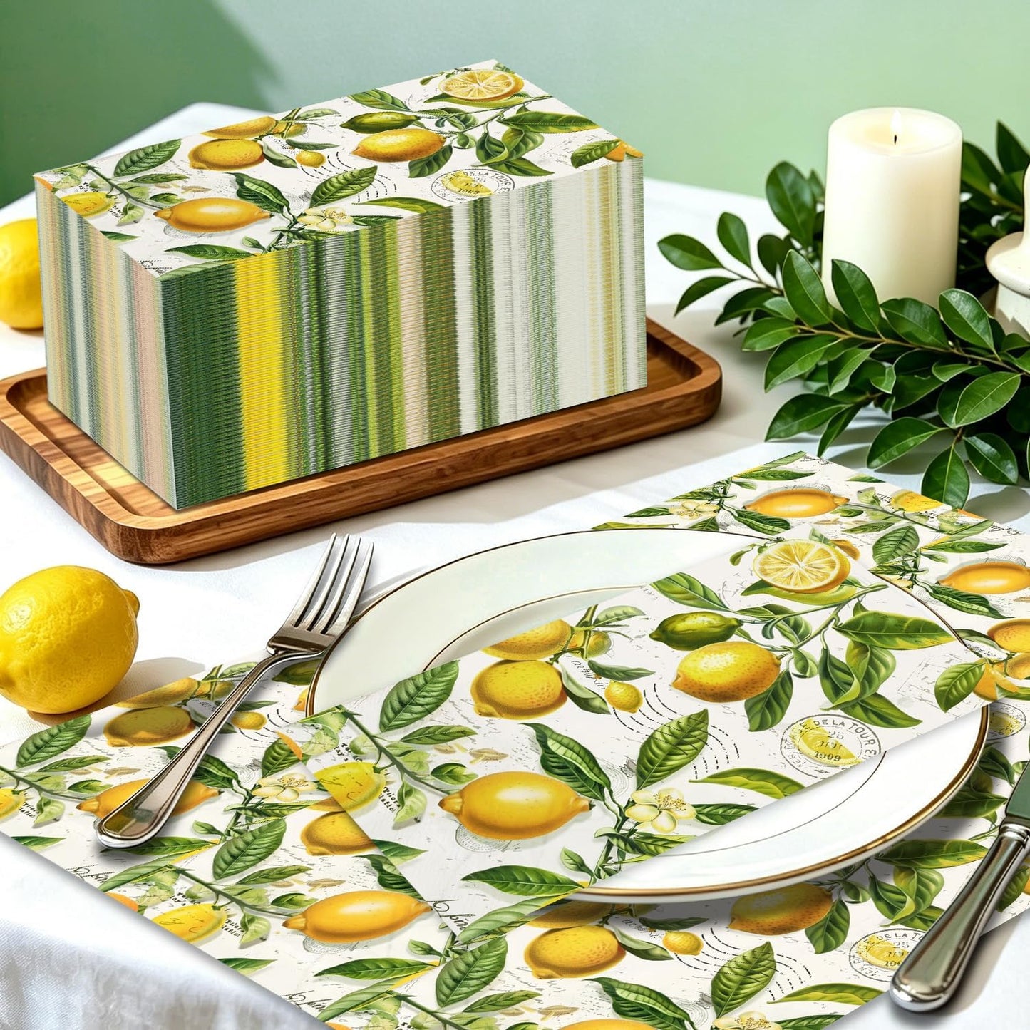 200 pcs 2 Ply Disposable Paper Decorative Napkins,Lemon Yellow Citrus Fruit Guest Hand Towels,Soft Absorbent Durable Napkin for Summer Spring Bathroom Wedding Holiday Cocktail Birthday Party