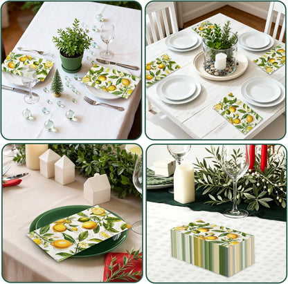 200 pcs 2 Ply Disposable Paper Decorative Napkins,Lemon Yellow Citrus Fruit Guest Hand Towels,Soft Absorbent Durable Napkin for Summer Spring Bathroom Wedding Holiday Cocktail Birthday Party