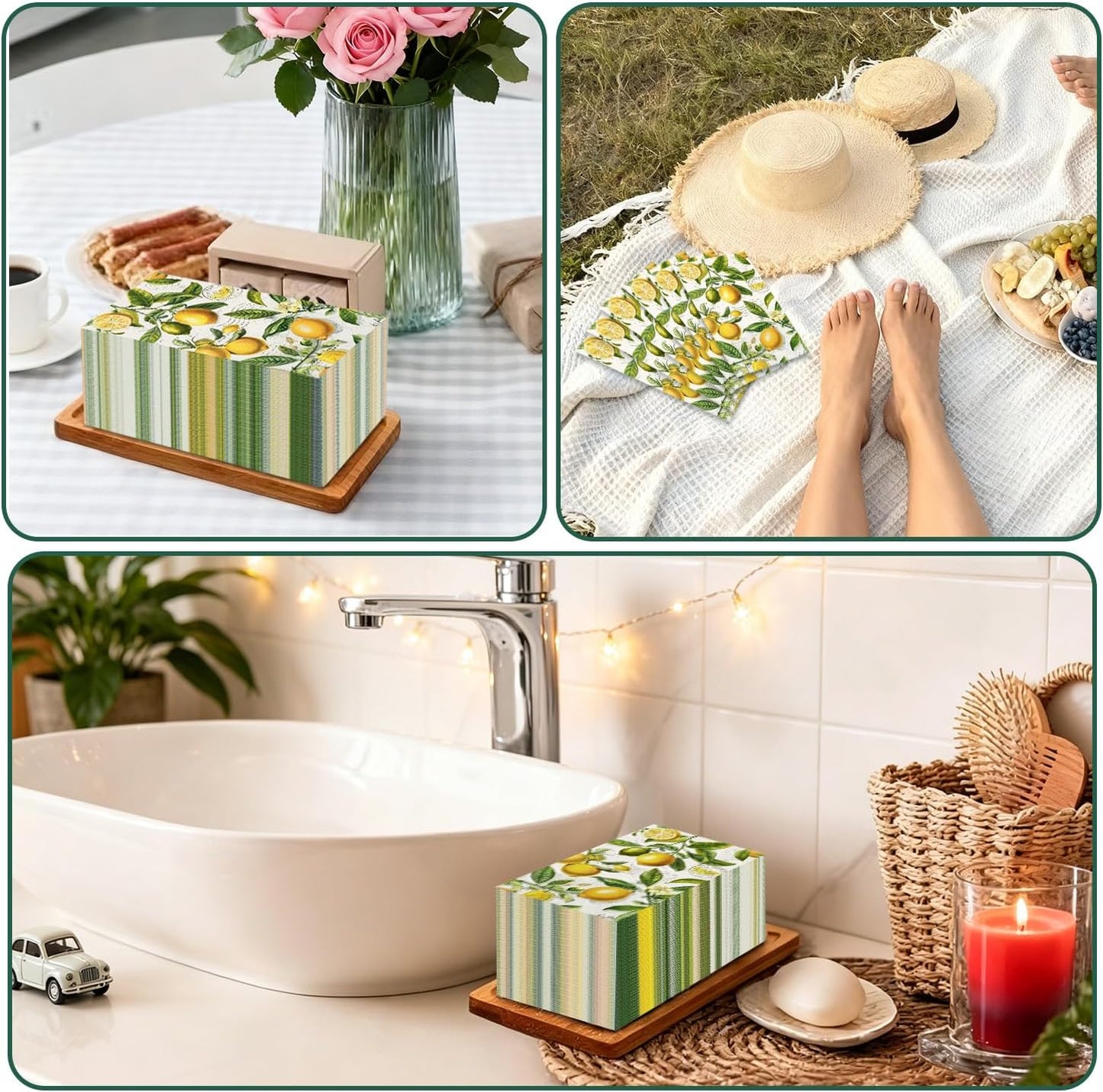 200 pcs 2 Ply Disposable Paper Decorative Napkins,Lemon Yellow Citrus Fruit Guest Hand Towels,Soft Absorbent Durable Napkin for Summer Spring Bathroom Wedding Holiday Cocktail Birthday Party