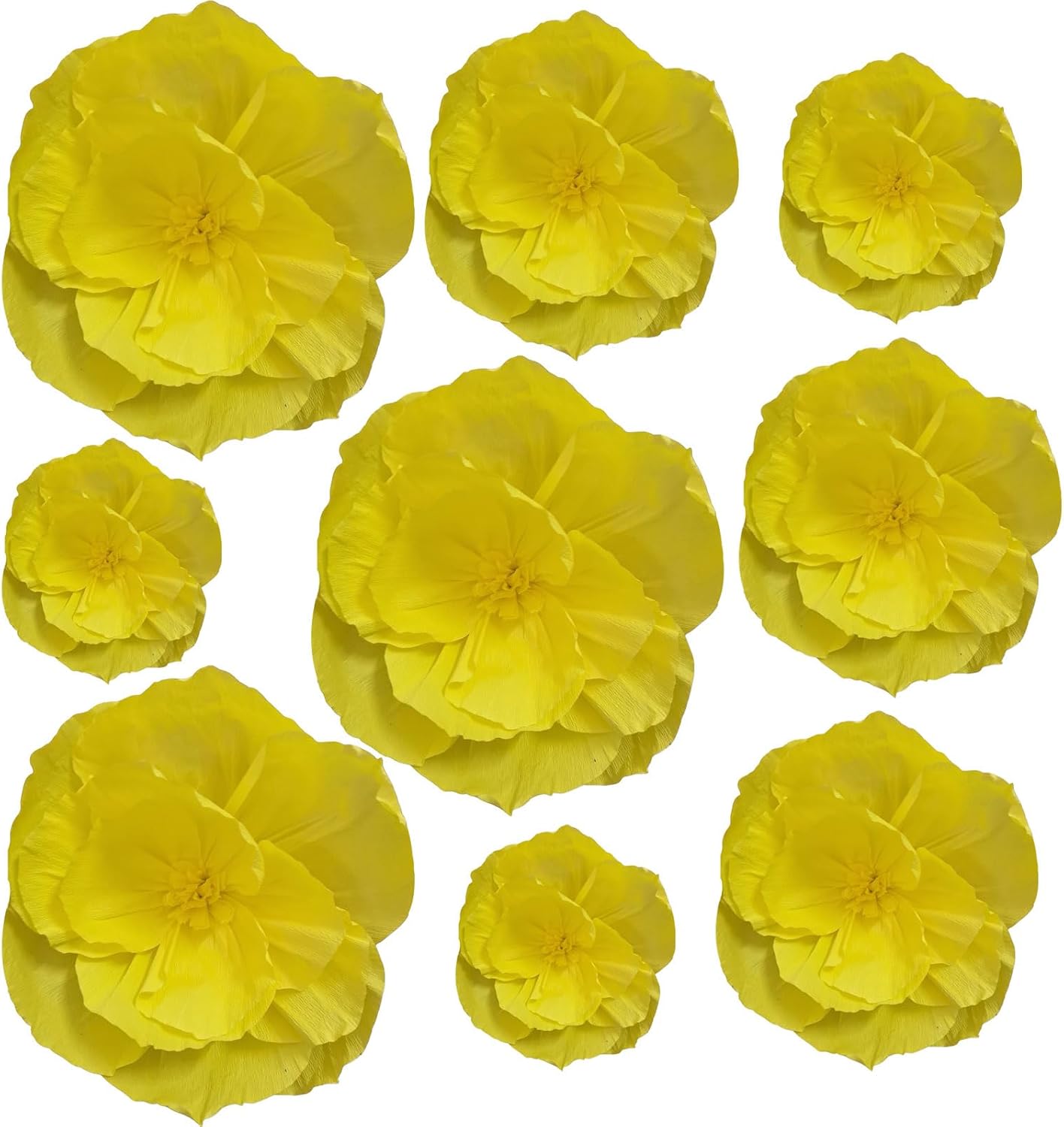 Crepe Paper Flowers Decoration for Wall Total 9 Pcs, Artificial Flowers Backdrop for Wedding Decor Baby Bridal Shower Birthday Party, Yellow 3D Wall Flowers Decor