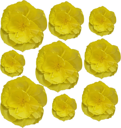 Crepe Paper Flowers Decoration for Wall Total 9 Pcs, Artificial Flowers Backdrop for Wedding Decor Baby Bridal Shower Birthday Party, Yellow 3D Wall Flowers Decor