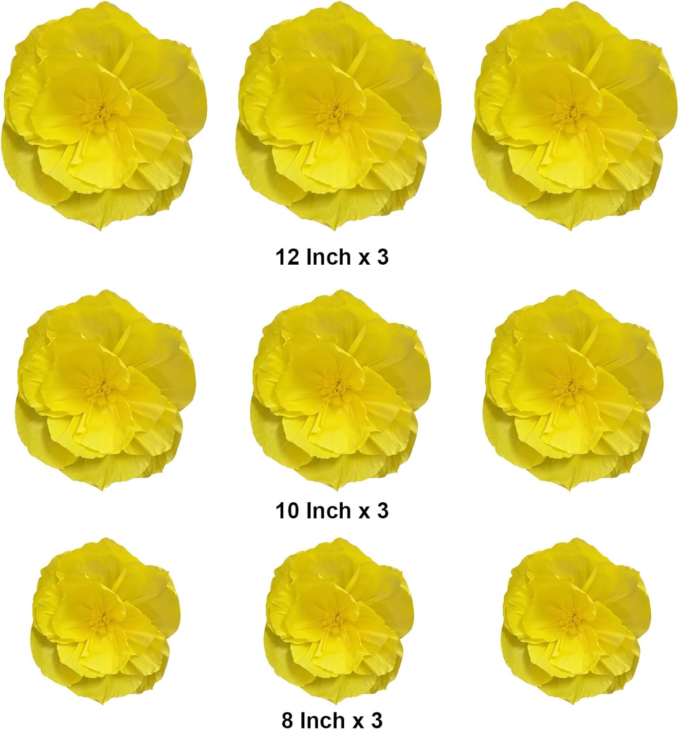 Crepe Paper Flowers Decoration for Wall Total 9 Pcs, Artificial Flowers Backdrop for Wedding Decor Baby Bridal Shower Birthday Party, Yellow 3D Wall Flowers Decor