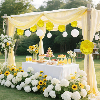 Crepe Paper Flowers Decoration for Wall Total 9 Pcs, Artificial Flowers Backdrop for Wedding Decor Baby Bridal Shower Birthday Party, Yellow 3D Wall Flowers Decor