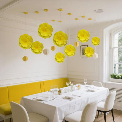 Crepe Paper Flowers Decoration for Wall Total 9 Pcs, Artificial Flowers Backdrop for Wedding Decor Baby Bridal Shower Birthday Party, Yellow 3D Wall Flowers Decor