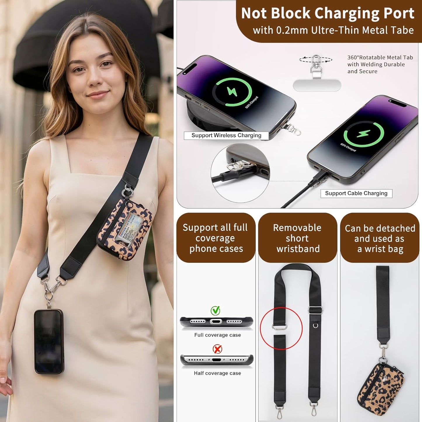 Wristlet Wallets Keychain for Women, Clip and Go Strap for Phone with Wallet Crossbody - Wallet with Clear ID Window