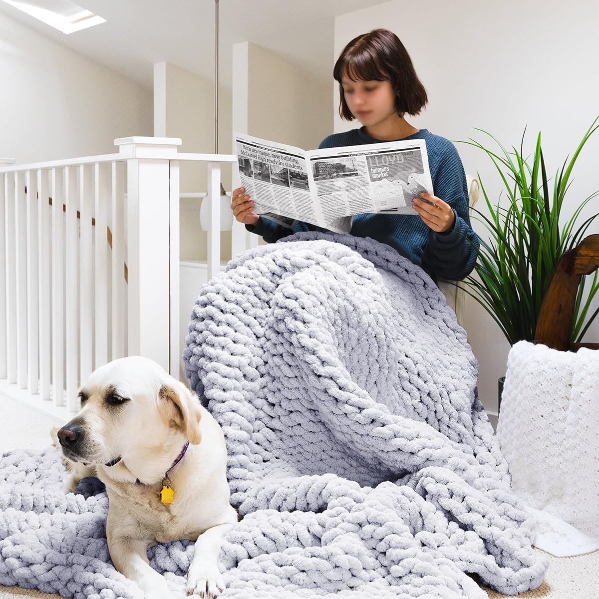 Chunky Knit Blanket Throw, Hand Knitted Chunky Throw Blanket for Couch,Soft Chenille Throw Blanket, Hand Knitted Blanket for Couch, Bed, Sofa, Home Decor,Yellow,50 * 50 cm