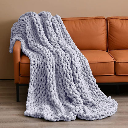Chunky Knit Blanket Throw, Hand Knitted Chunky Throw Blanket for Couch,Soft Chenille Throw Blanket, Hand Knitted Blanket for Couch, Bed, Sofa, Home Decor,Yellow,50 * 50 cm
