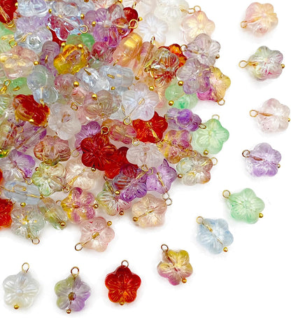 50pcs Glass Pendant Charms - Multicolor Theme Drops for Necklace Craft, Jewelry Making Supplies (Various Styles)