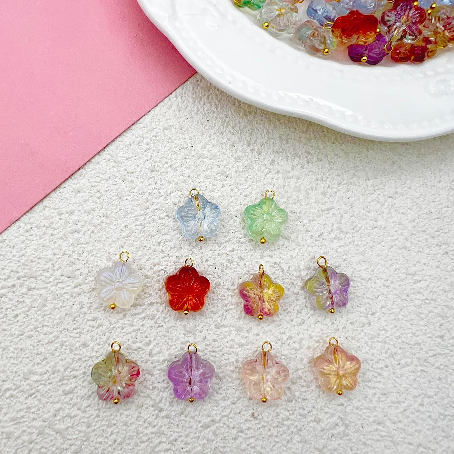 50pcs Glass Pendant Charms - Multicolor Theme Drops for Necklace Craft, Jewelry Making Supplies (Various Styles)