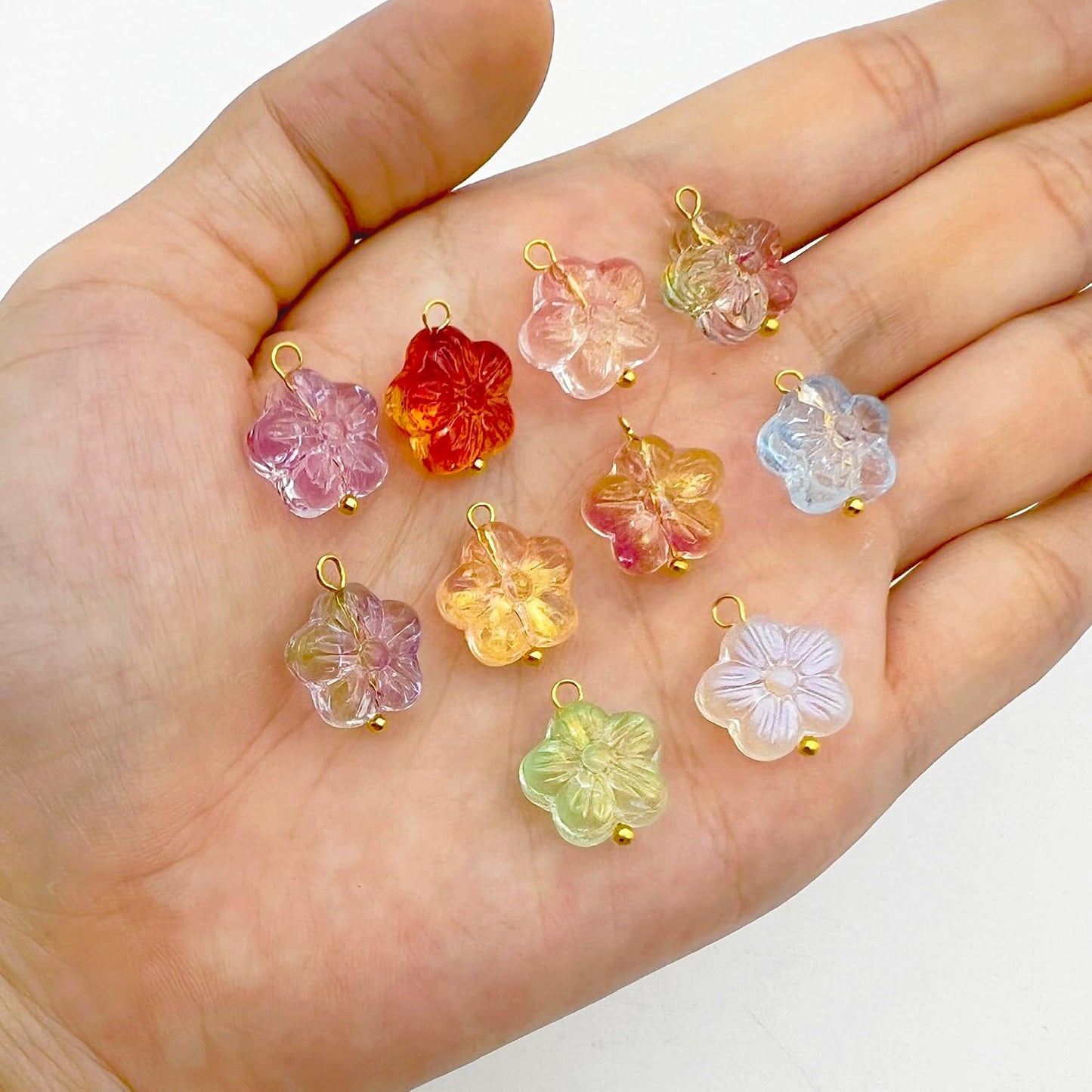 50pcs Glass Pendant Charms - Multicolor Theme Drops for Necklace Craft, Jewelry Making Supplies (Various Styles)