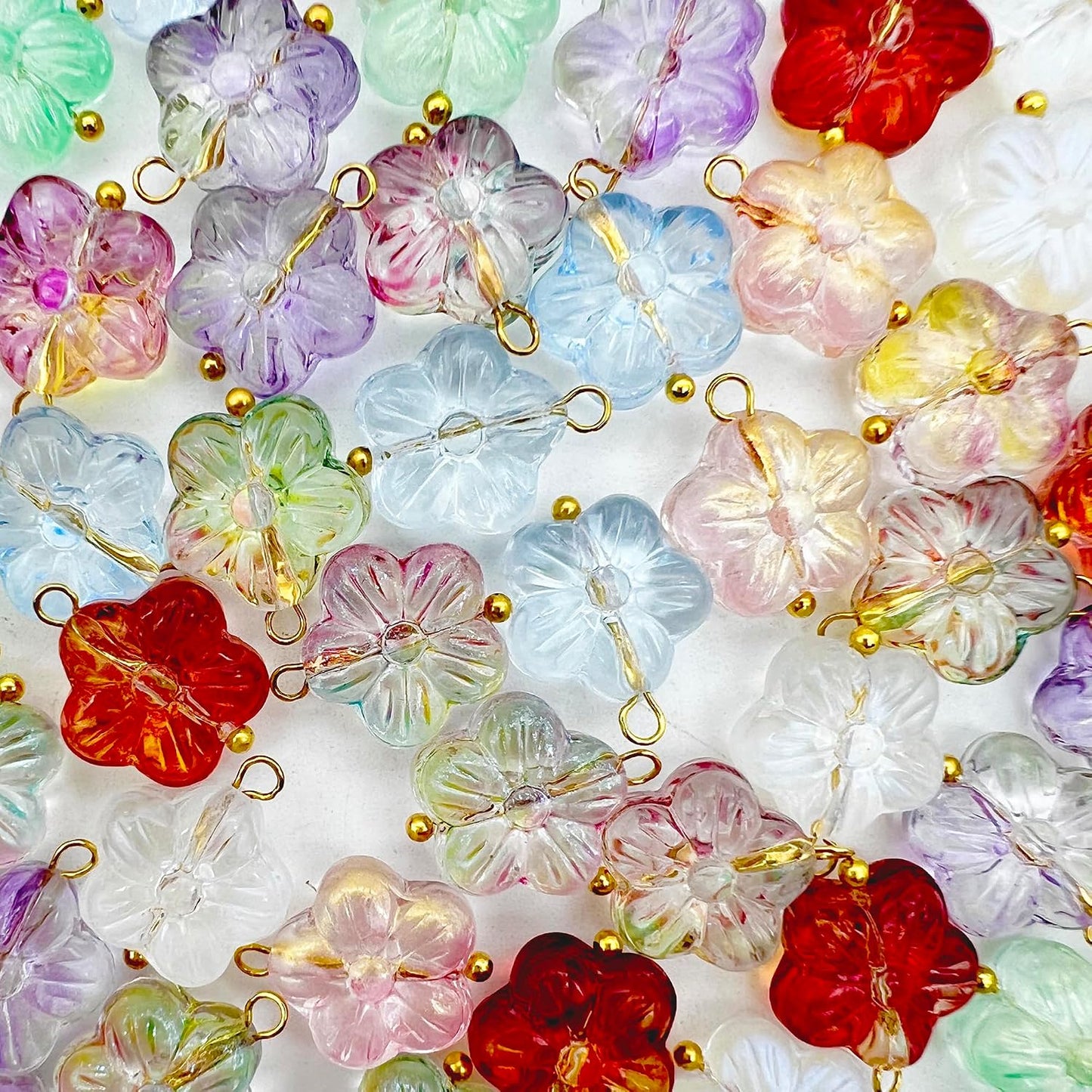 50pcs Glass Pendant Charms - Multicolor Theme Drops for Necklace Craft, Jewelry Making Supplies (Various Styles)