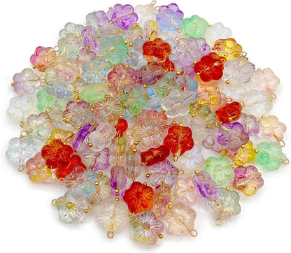 50pcs Glass Pendant Charms - Multicolor Theme Drops for Necklace Craft, Jewelry Making Supplies (Various Styles)