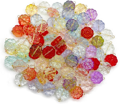 50pcs Glass Pendant Charms - Multicolor Theme Drops for Necklace Craft, Jewelry Making Supplies (Various Styles)