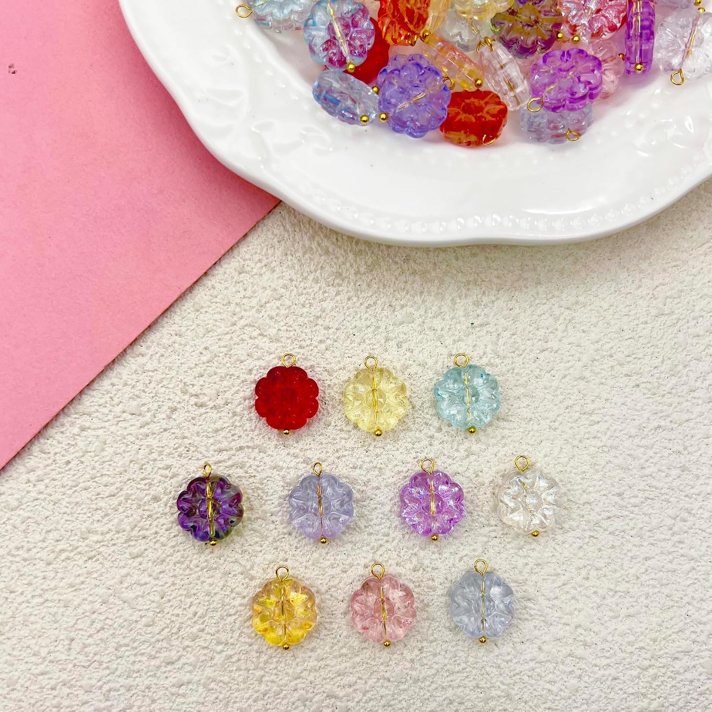 50pcs Glass Pendant Charms - Multicolor Theme Drops for Necklace Craft, Jewelry Making Supplies (Various Styles)