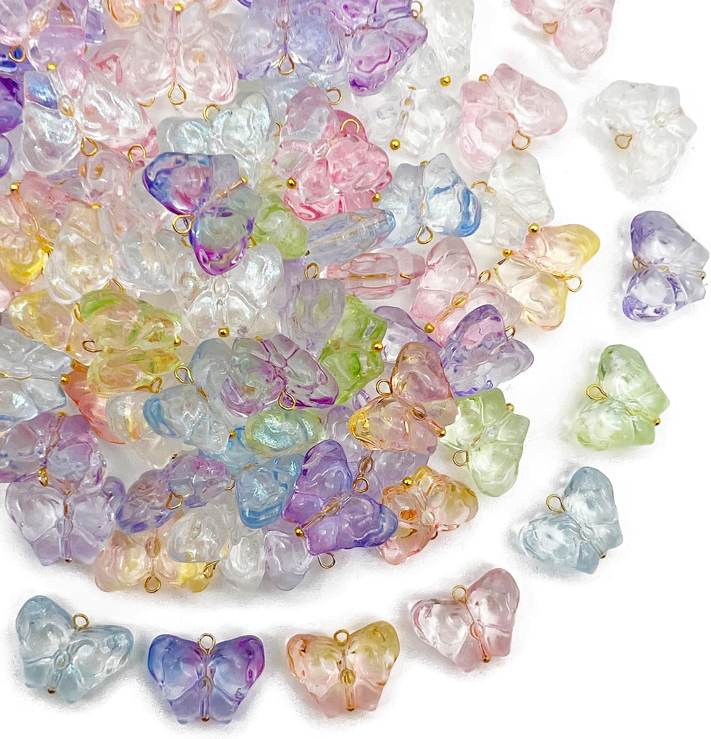 50pcs Glass Pendant Charms - Multicolor Theme Drops for Necklace Craft, Jewelry Making Supplies (Various Styles)