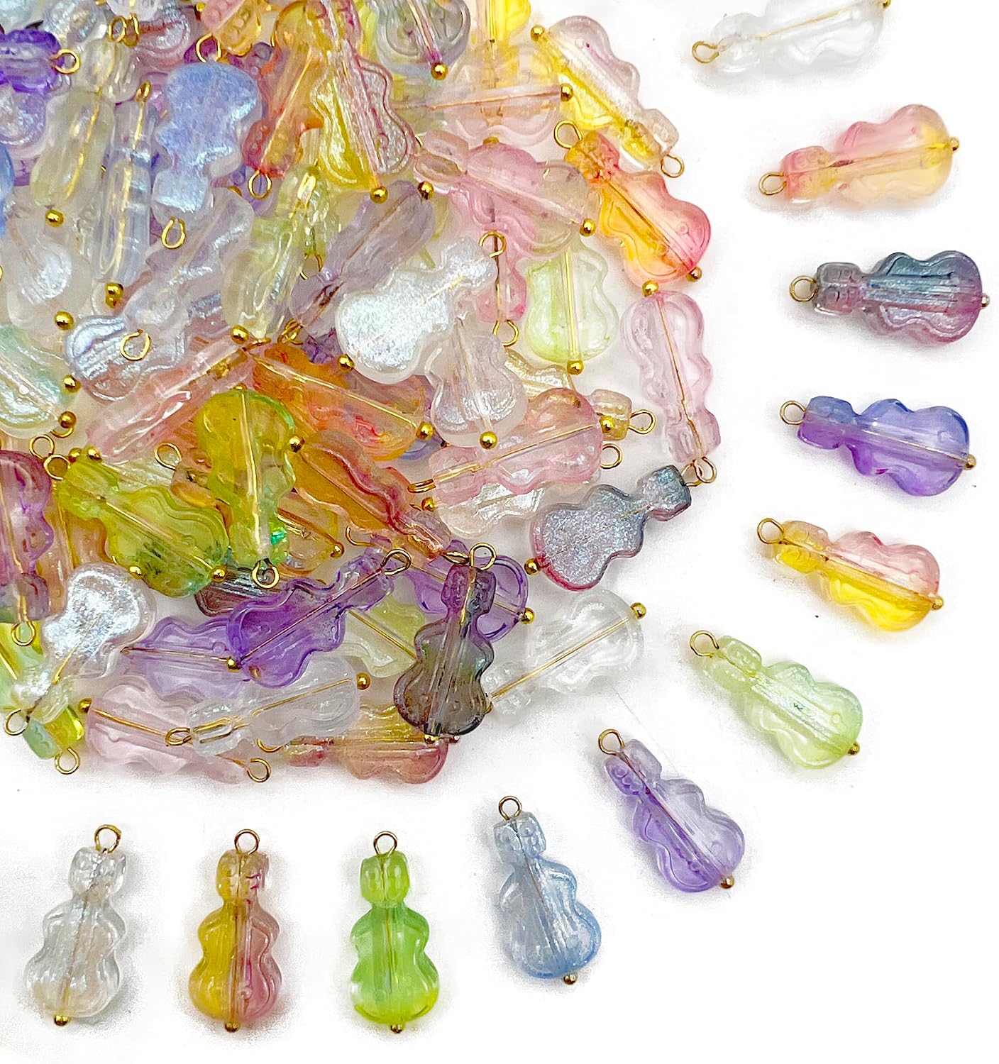 50pcs Glass Pendant Charms - Multicolor Theme Drops for Necklace Craft, Jewelry Making Supplies (Various Styles)