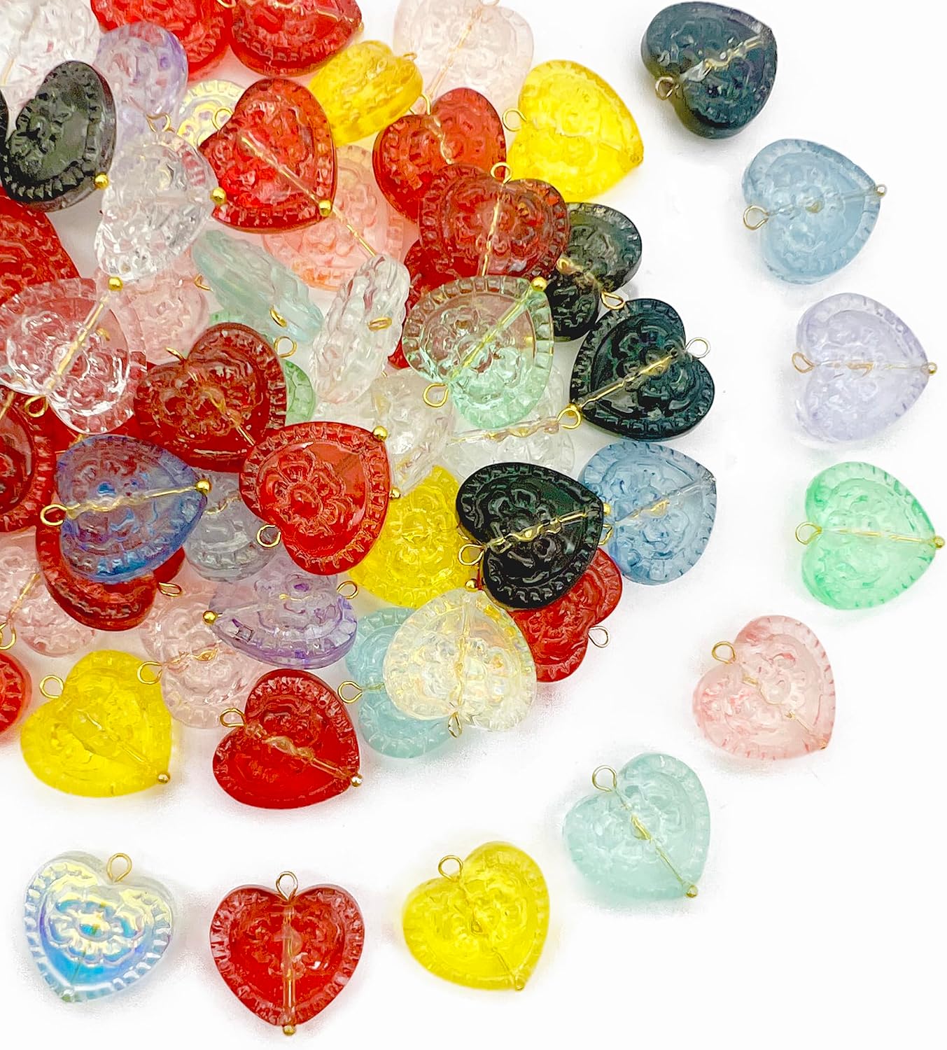 50pcs Glass Pendant Charms - Multicolor Theme Drops for Necklace Craft, Jewelry Making Supplies (Various Styles)
