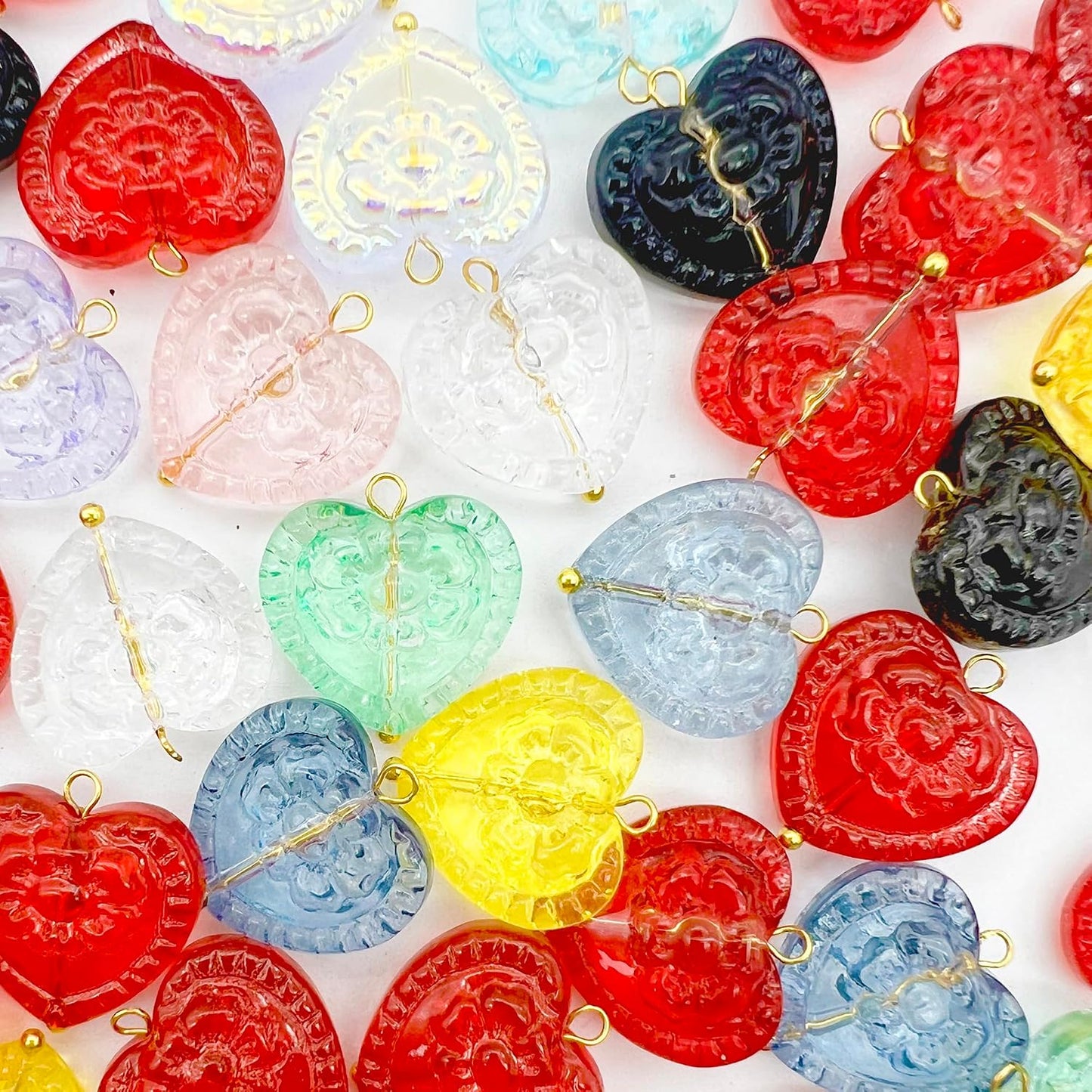 50pcs Glass Pendant Charms - Multicolor Theme Drops for Necklace Craft, Jewelry Making Supplies (Various Styles)