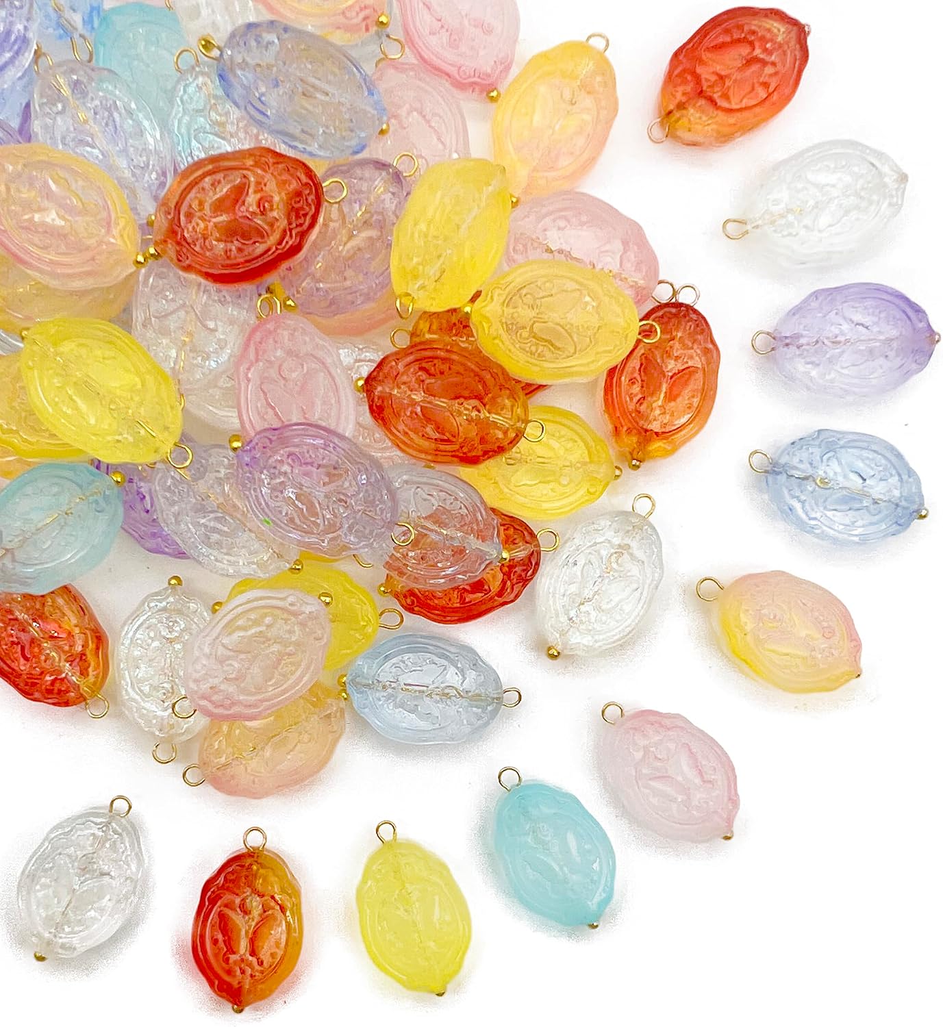 50pcs Glass Pendant Charms - Multicolor Theme Drops for Necklace Craft, Jewelry Making Supplies (Various Styles)