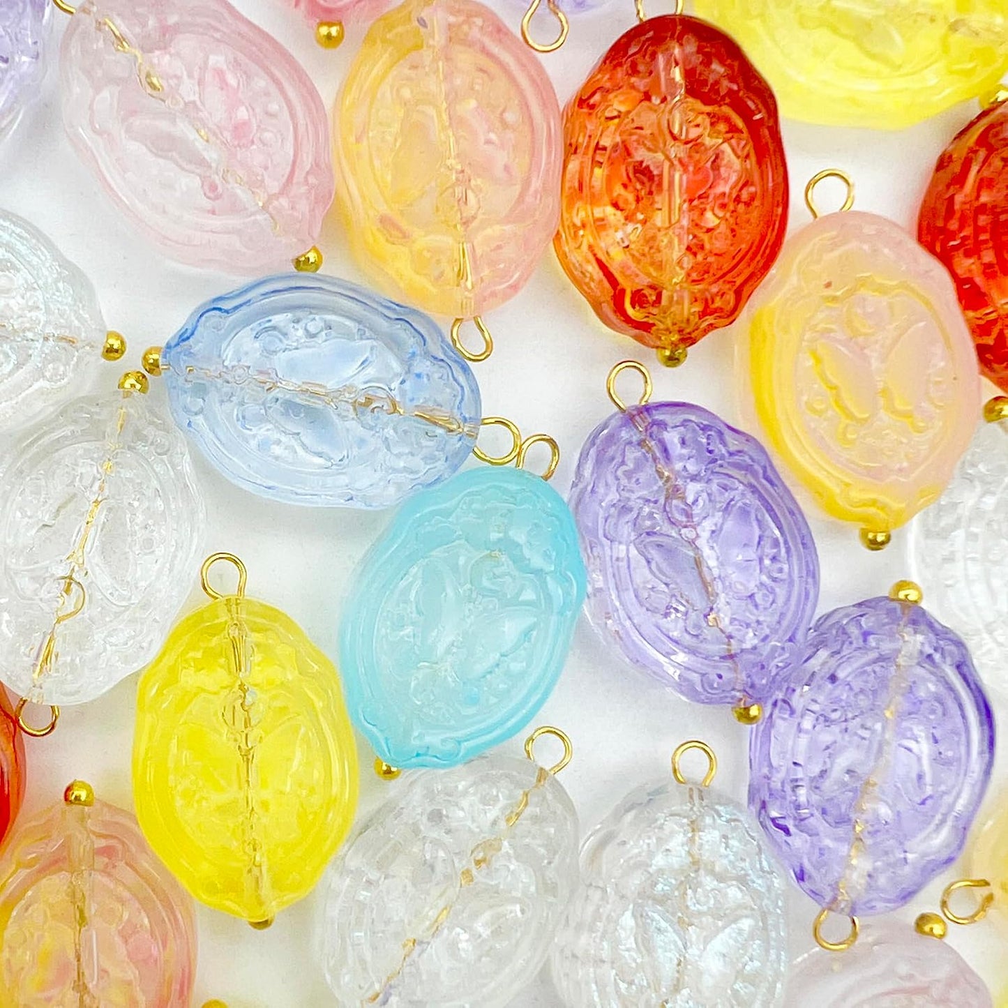 50pcs Glass Pendant Charms - Multicolor Theme Drops for Necklace Craft, Jewelry Making Supplies (Various Styles)