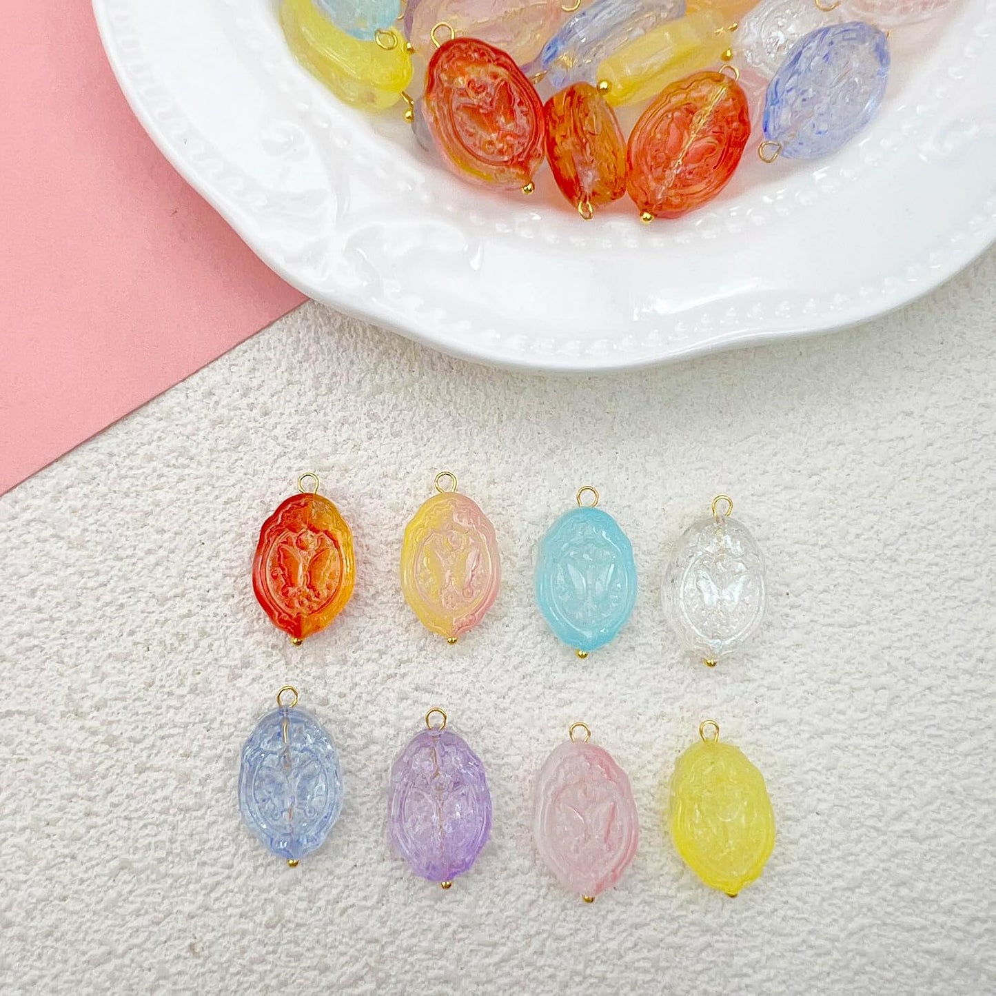 50pcs Glass Pendant Charms - Multicolor Theme Drops for Necklace Craft, Jewelry Making Supplies (Various Styles)