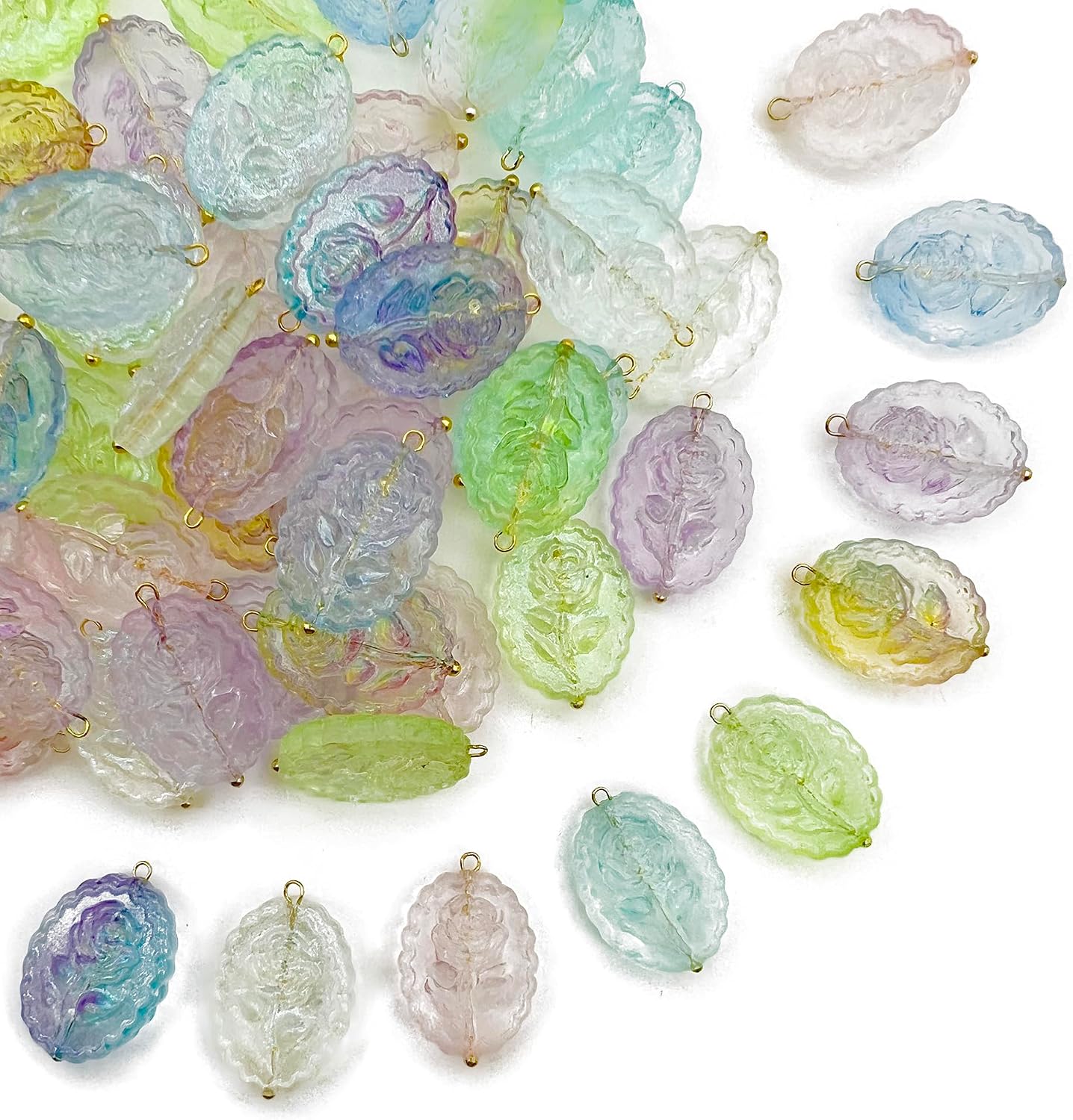 50pcs Glass Pendant Charms - Multicolor Theme Drops for Necklace Craft, Jewelry Making Supplies (Various Styles)