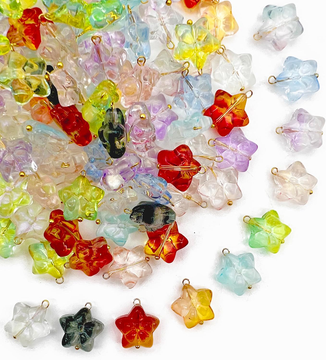 50pcs Glass Pendant Charms - Multicolor Theme Drops for Necklace Craft, Jewelry Making Supplies (Various Styles)