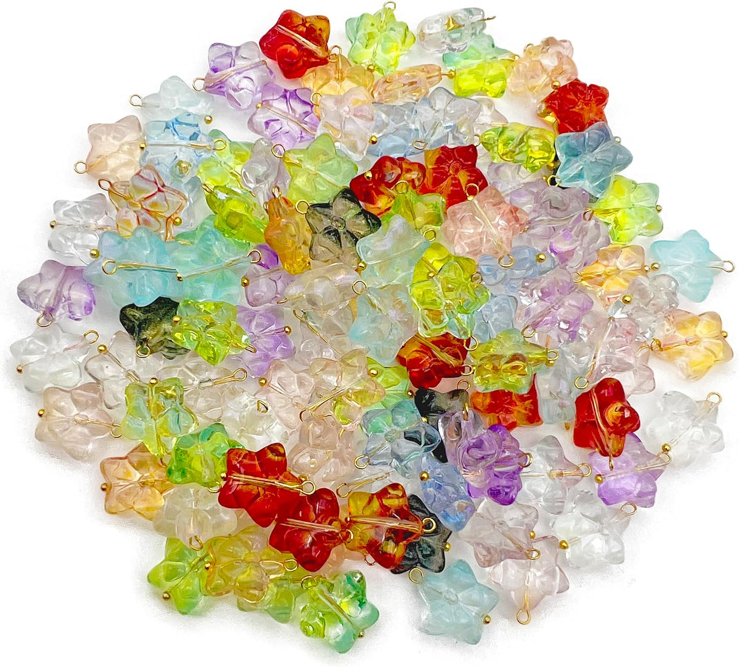 50pcs Glass Pendant Charms - Multicolor Theme Drops for Necklace Craft, Jewelry Making Supplies (Various Styles)
