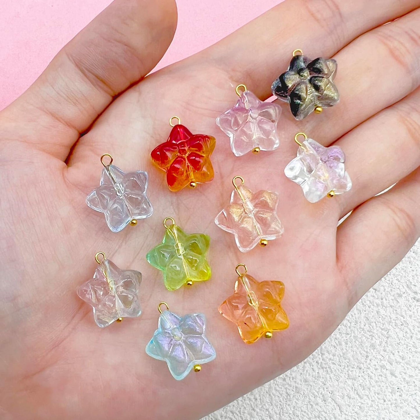 50pcs Glass Pendant Charms - Multicolor Theme Drops for Necklace Craft, Jewelry Making Supplies (Various Styles)